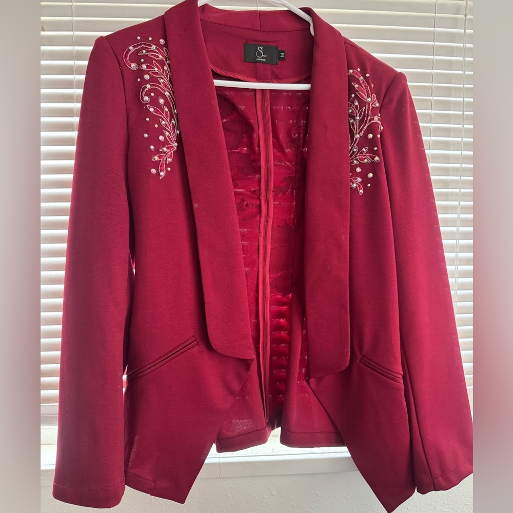 SL Fashions Red Embroidered Blazer